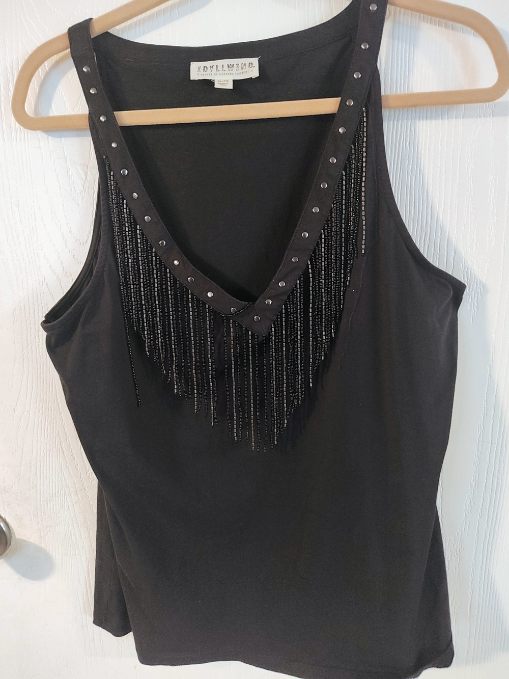 Black Beaded Fringe V-Neck Tank